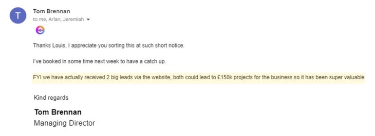 Tom Brennan email: 2 big website leads that could lead to 150k projects