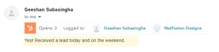 Geeshan Subasingha: received a lead today and on the weekend