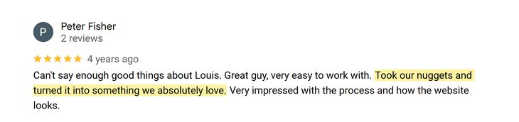 Google review from Peter Fisher: took our nuggets and turned it into something we absolutely love