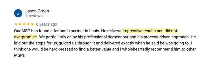 Google review from Jason Green: impressive results and did not overpromise